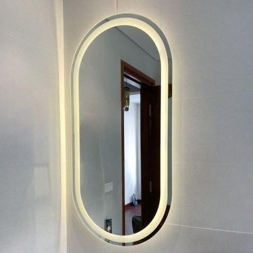 Cermin Kamar Mandi LED Minimalis Touchscreen Wastafel Sanblas