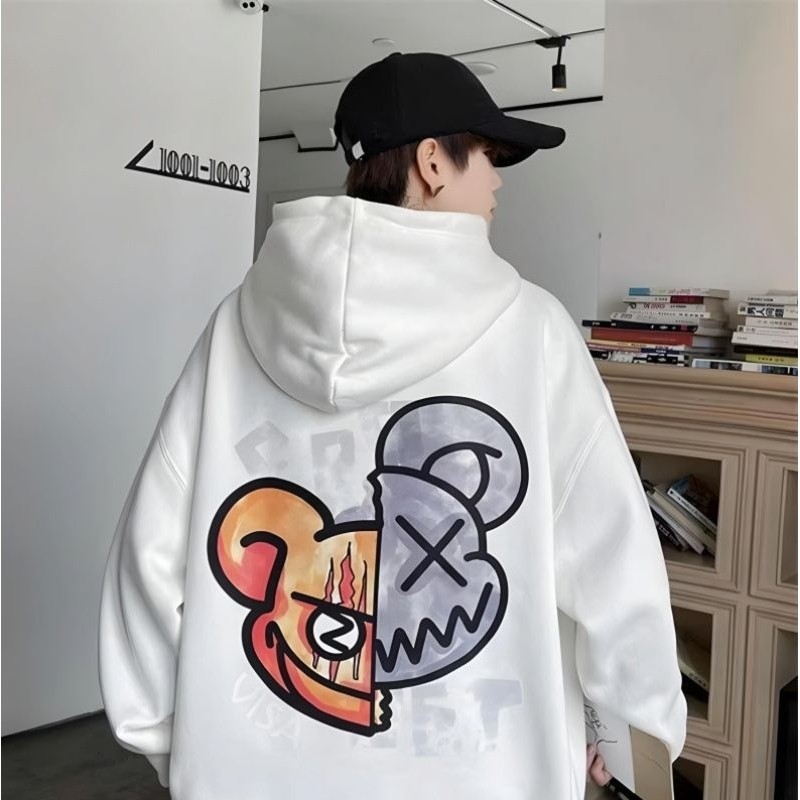 Jacket Boy Girl Beruang Sweater Cartoon Anime Jumbo Korean Street Wear Harajuku Style Hip Hop Hitam 