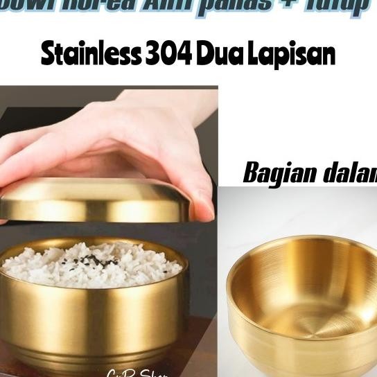 Mangkuk Nasi Korea / Mangkok Stainless Custom Nama / Mangkok Dengan Tutup Korea Gold Stainless Sus 3
