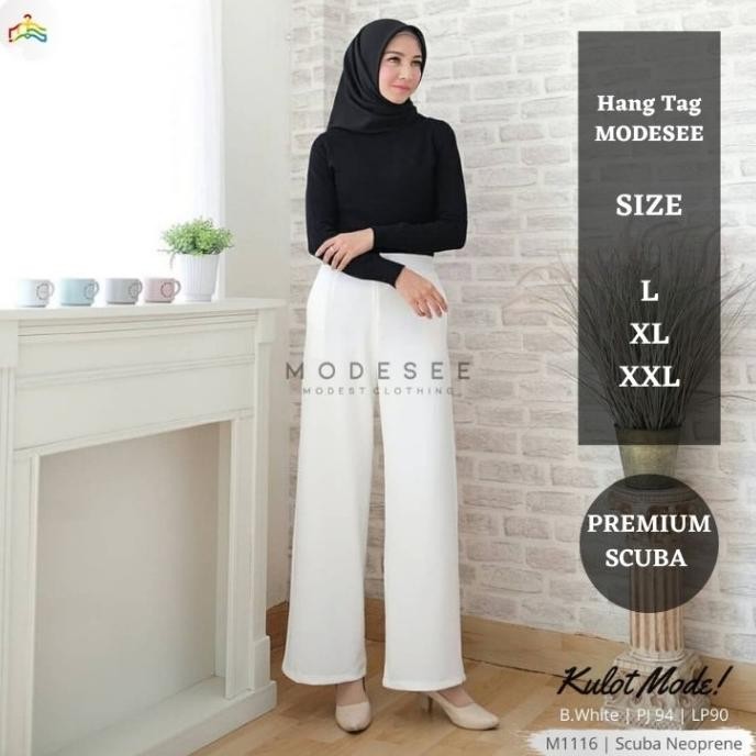 MODESEE CELANA KULOT PANJANG WANITA PUTIH BAHAN SCUBA M1116 KULOT PANTS CELANA KULOT KAIN HALUS NYAM