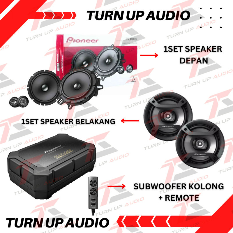 Paket audio mobil pioneer fullset speaker depan + belakang + subwoofer