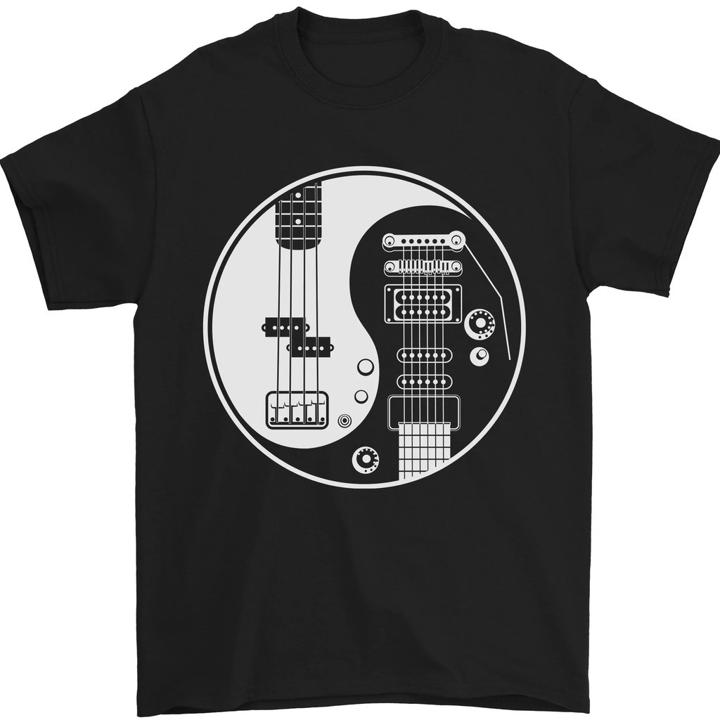 Gitar Ying Yang Gitaris Bass Elektrik Kaos Pria