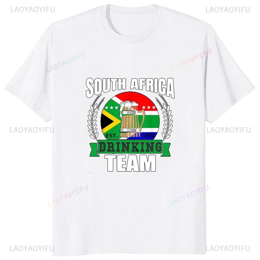Kaos Hadiah Pesta Bendera Afrika Lucu Tim Minum Afrika Selatan Pria Longgar Streetwear Hip