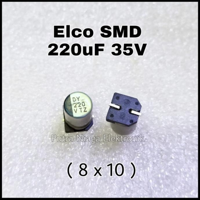 Elco SMD 220uF 35V Alumunium 220 uF 35Volt Aluminum Kapasitor 8x10 mm putr4n