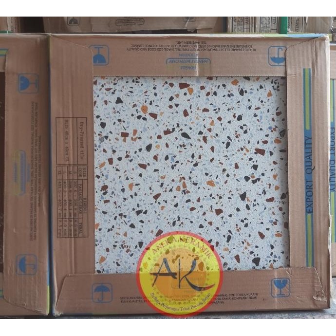Keramik Lantai Teras Garasi Kasar Matt Motif Terazzo 40x40 Platinum Wh GT