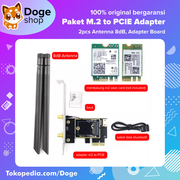 NGFF M2 TO PCIE + PAKET ANTENNA WIRELESS NETWORK WLAN CARD ADAPTER BOARD BLUETOOTH AX210 BE200 WIFI