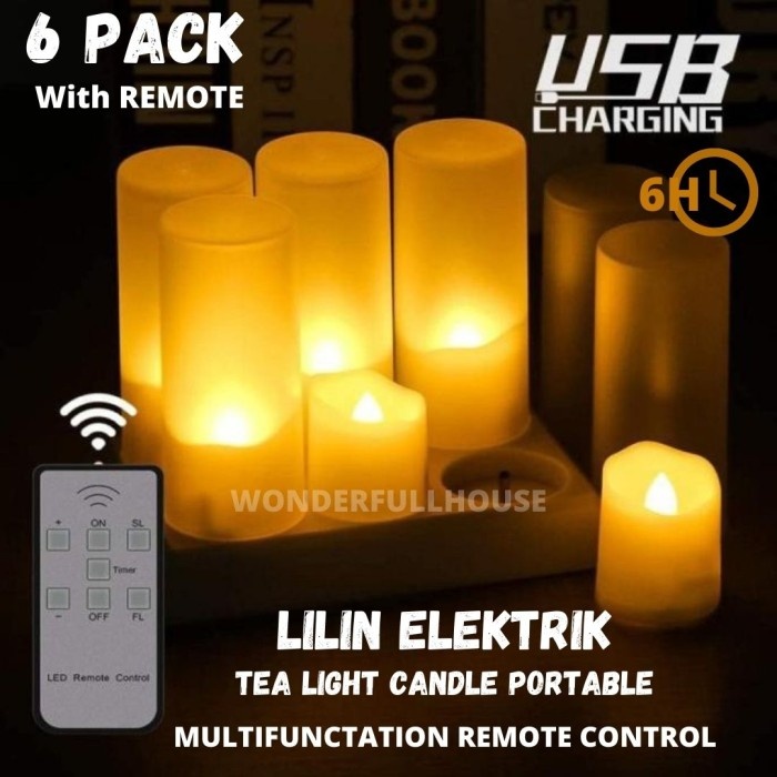 Lilin - Tea Light Candle Lilin Elektrik Led Portable Rechargeable With Remote