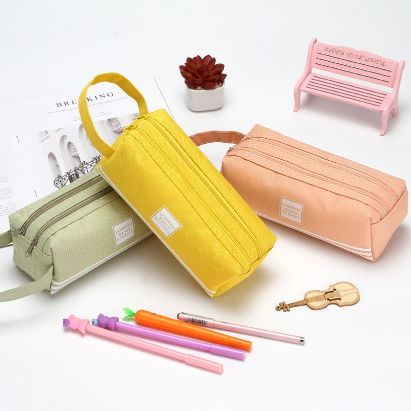 

Large Capacity Pencil Case Canvas Large Capacity Pencil Case Double-Layer Simplicity Multifunctional Pure Colored Fresh Pencil Box Stationery Box