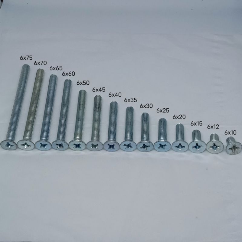 Baut JF M6 Baut Kepala Obeng (+) diameter 6mm panjang 1cm sampai 7,5cm