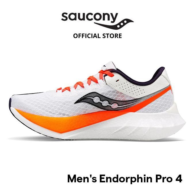 Sepatu Lari Pria SAUCONY Shoes Endorphin Pro 4 Men - White / Black
