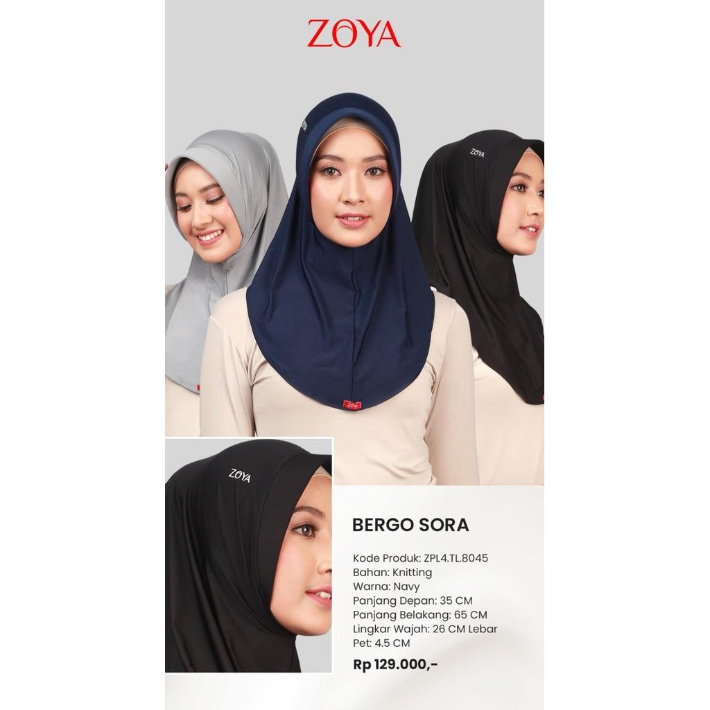 Zoya Bergo Sora Kerudung Instan Hijab Jilbab Bergo Sporty