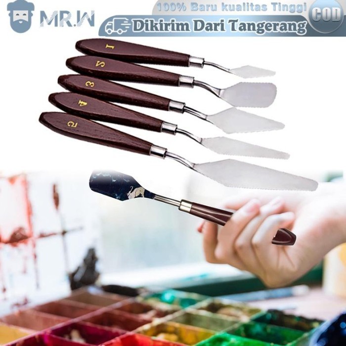 

Seka - 5Pcs Pisau Palet Lukis Besi Tahan Karat/Pisau Palet/Spatula Dekorasi Kue Lukis Ukir Palette