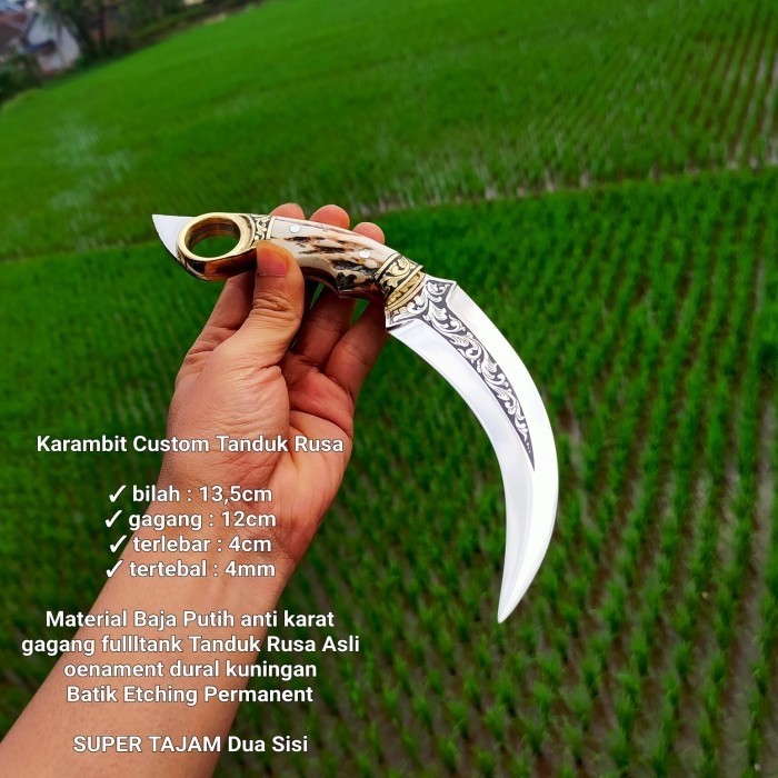 KERAMBIT CUSTOM BAJA PUTIH ANTI KARAT HANDLE TANDUK RUSA SUPER TAJAM