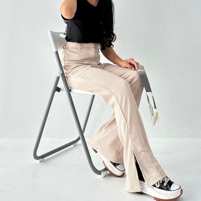 Womscloth - Celana Knit Waffle Slit - Celana Kulot Knit Rib Panjang -