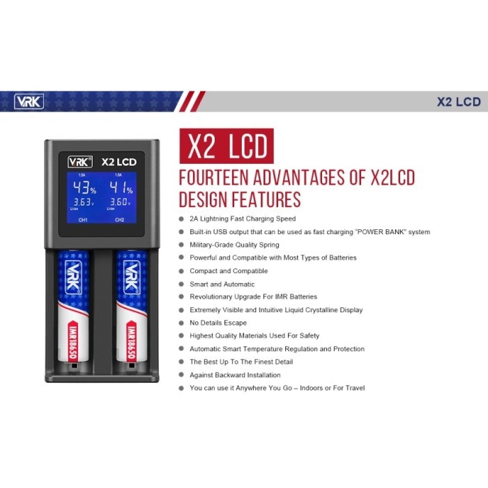 VRK X2 LCD - VRK LCD Battery Charger 2 Slot Casan Baterai 2 Slot