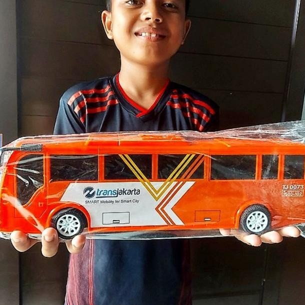 (Bag2) Mainan Bus Transjakarta Besar Busway Niatur Mobil Mobilan Non