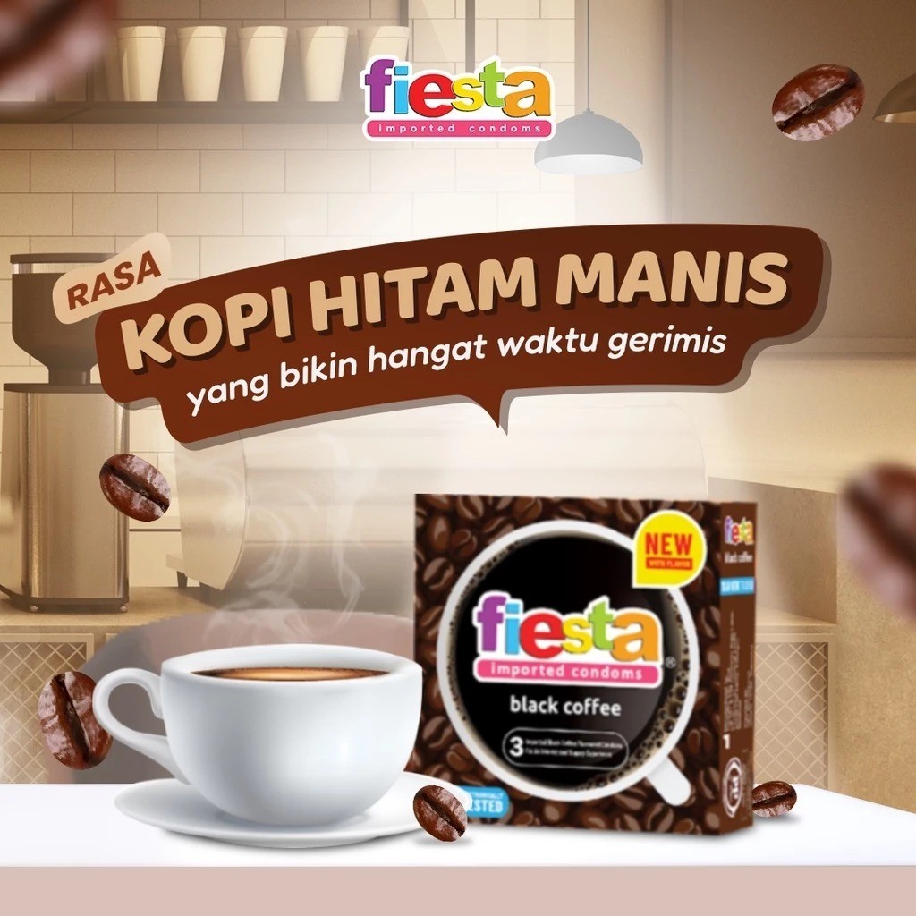 KONDOM FIESTA BLACK COFFEE 3 PCS - RASA KOPI HITAM MANIS TERMURAH [PRODUK TERBARU]
