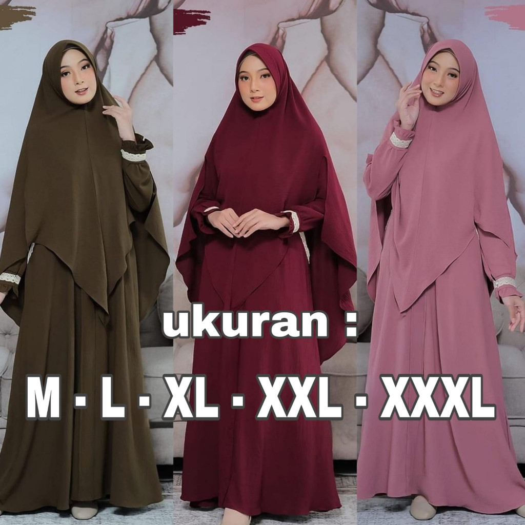 Gamis Wanita BISA COD GAMIS BAHAN CRINGKLE AIRFLOW SET HIJAB RENDA M - L- XL - XXL / BAJU GAMIS