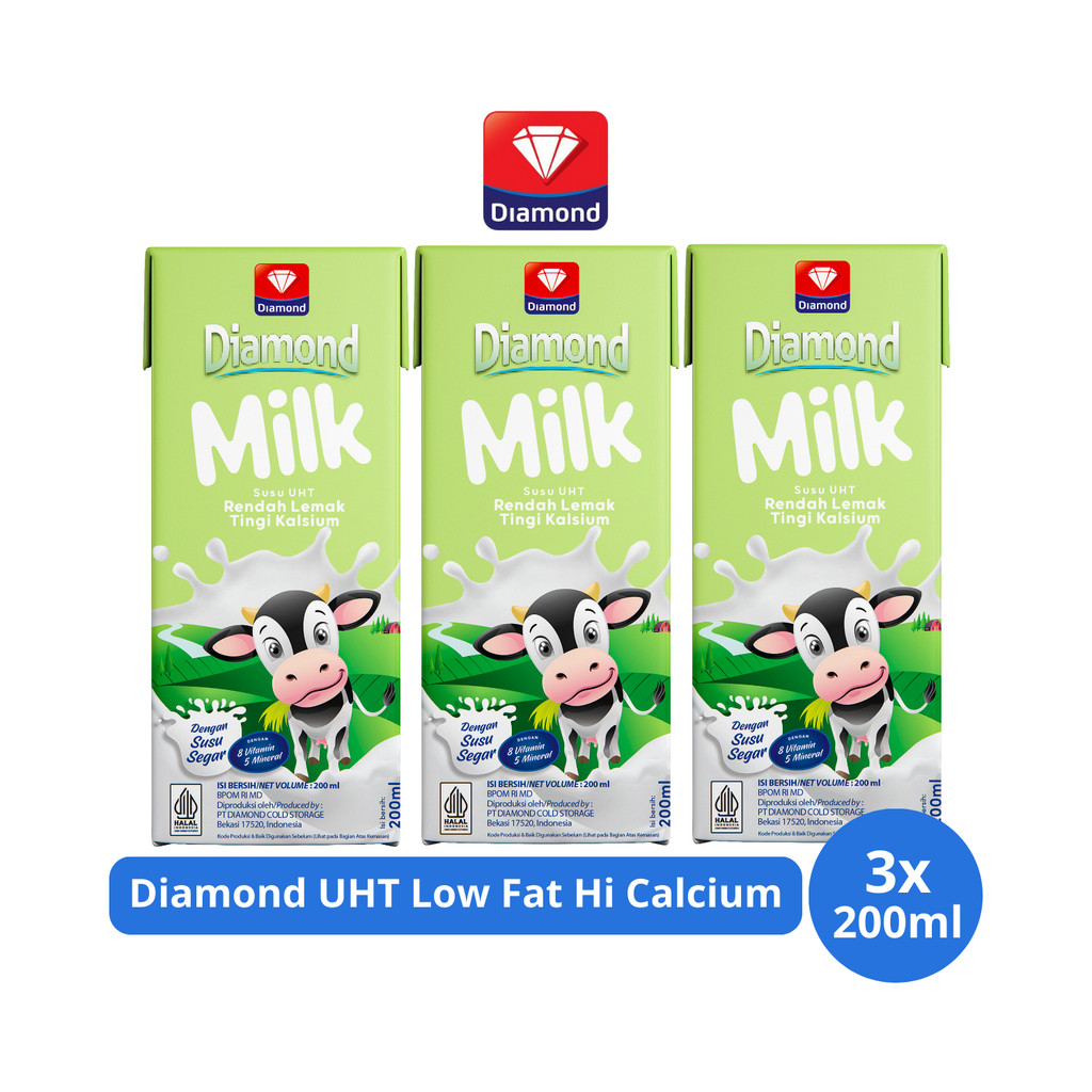 

Diamond Milk Susu UHT Low Fat Hi Calcium 200ml x 3 pcs
