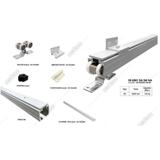 D6 Rel Pintu Gantung Aluminium Kayu Dekson 3 Meter Double Sliding