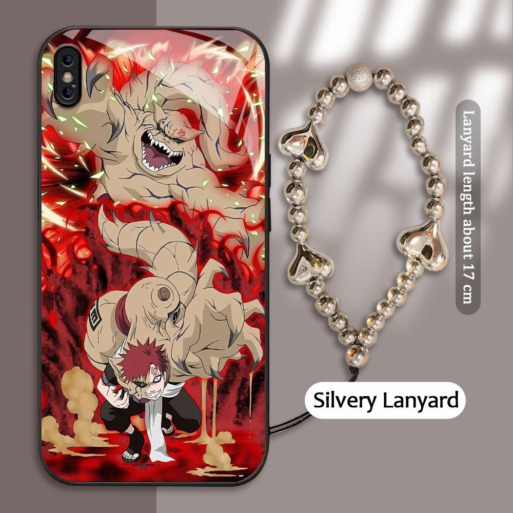 For Apple iPhone X XR XS MAX Casing Skin Handphone  Naruto Gaara Glass kesing Phone Case edge Silico