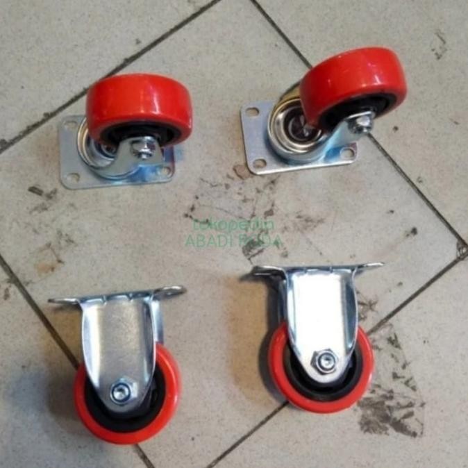 Roda Troli Pu Merah Medium Duty 3 Inch (2Hidup 2Mati) Taiwan [ Emani ]