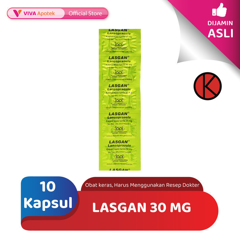 Lasgan 30 mg / Lansoprazole /  Asam Lambung / Maag (10 Kapsul)