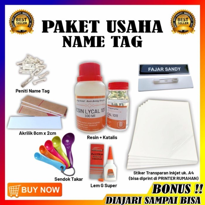 

READY !!! Paket Usaha Name Tag/Nama Dada Premium Lapis Resin