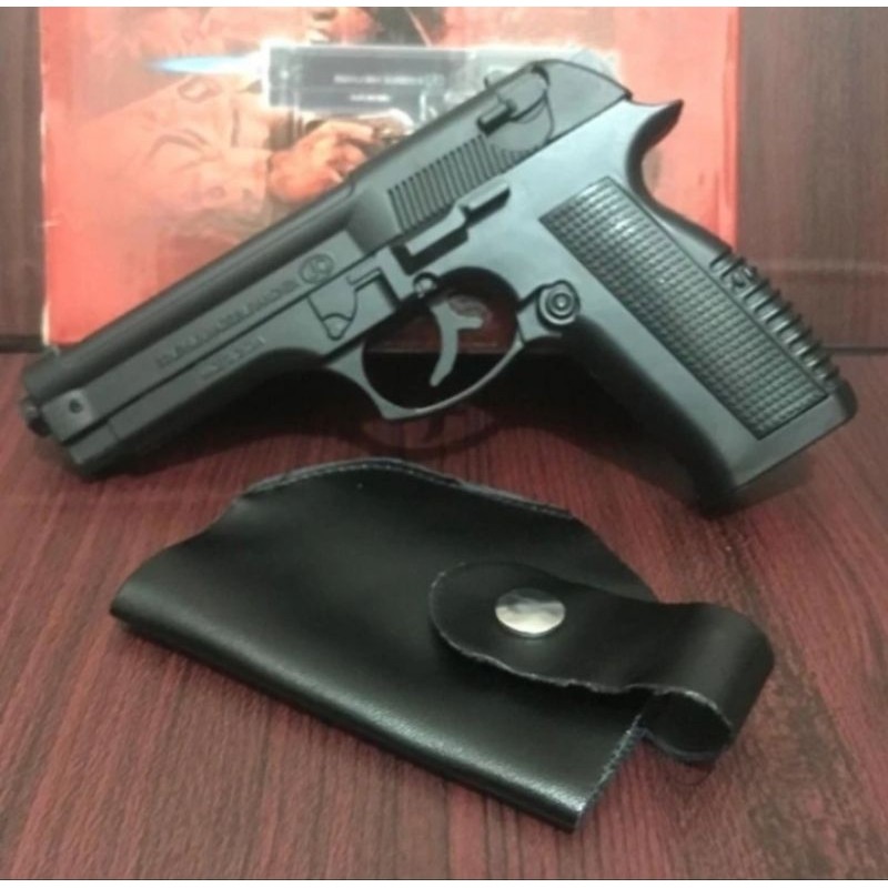 Korek api Pistol Model Bareta Hitam 608 free Sarung Full besi