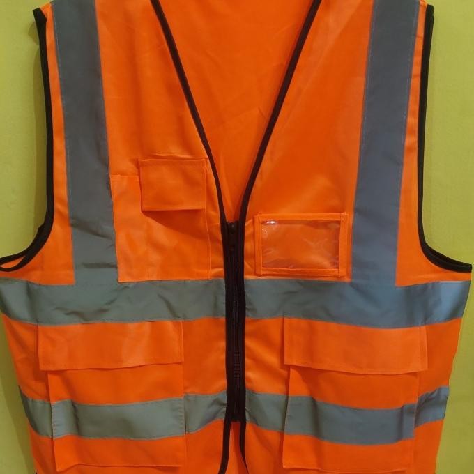 Rompi Safety Proyek / Rompi Proyek K3 Resleting + Kantong / Hijau Oren ABD