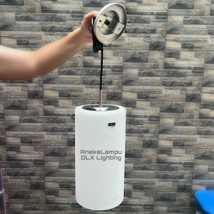 lampu gantung mini bar cafe kaca tabung putih doff minimalis dlx bambu