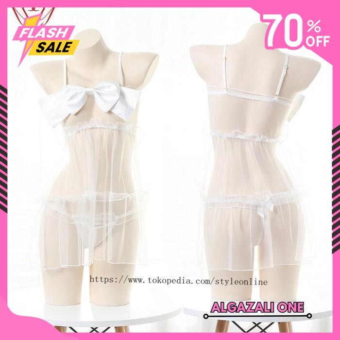 LINGERIE WANITA SET TRANSPARAN ROK MINI SEXY OPEN G STRING BUSUR A SPECIAL HOT BY ALGAZALI ONE 