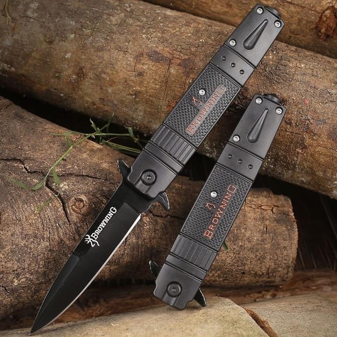 Original Pisau Lipat Berburu Survival Tactical Knife 22Cm - Browning Original