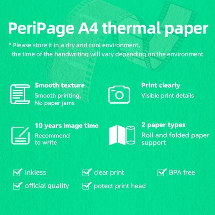 

df-7 PERIPAGE Kertas A4 Paper Thermal HVS Kertas Quick Dry Long Storage Roll Dan Lembar Hemat