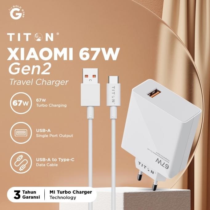Terlaris Titon Kepala Charger 67W Xiaomi Original Turbo Usb To Tc