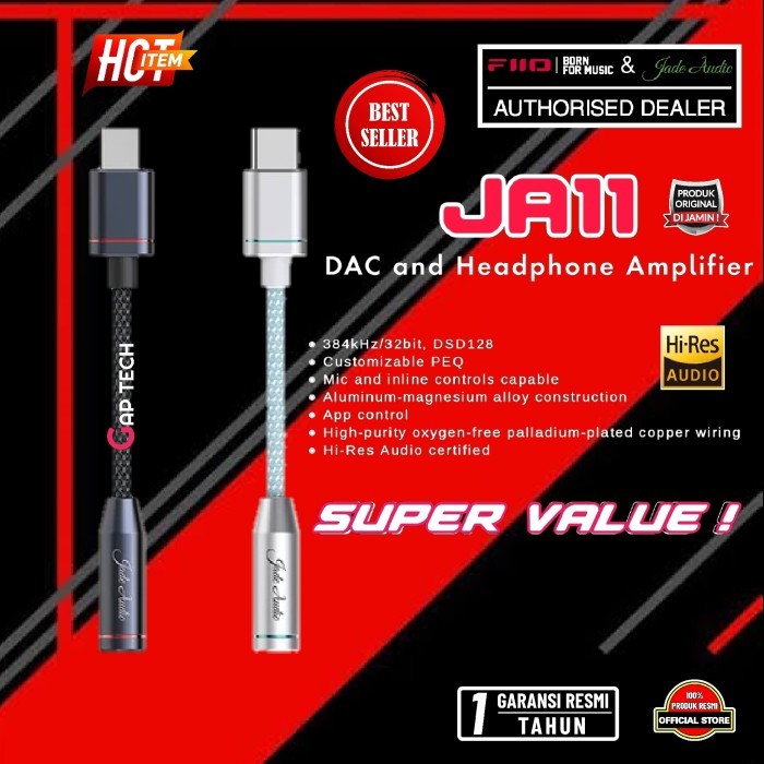 Fiio Jade Audio JA11 / JA-11 / JA 11 Dongle DAC and Headphone Amplifier USB Type C to 3.5mm / DAC