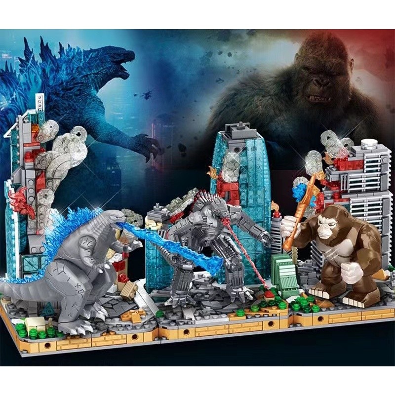 Kompatibel dengan Blok Bangunan Rakitan Lego Mekanik Godzilla Vs King Kong Adegan Kota Edukasi Anak-