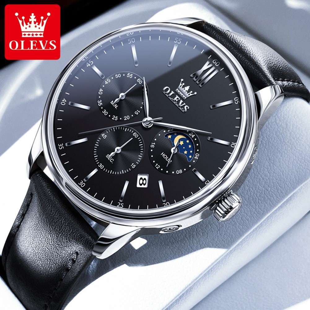 Jam Tangan OLEVS Baru 2024 Untuk Pria Tahan Air Tali Kulit Asli Dengan Kotak 2922 |RGxSXief|