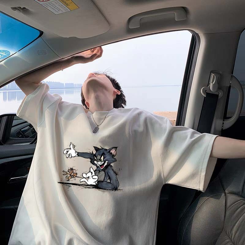 Anime kartun kucing dan tikus Kaos Oversize Pria | Kaos Import baju t shirt pria | baju t shirt pria