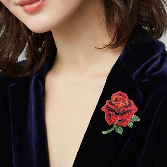 Bros Bunga Mawar Besar Full Crystal Premium Mewah Elegant AS76