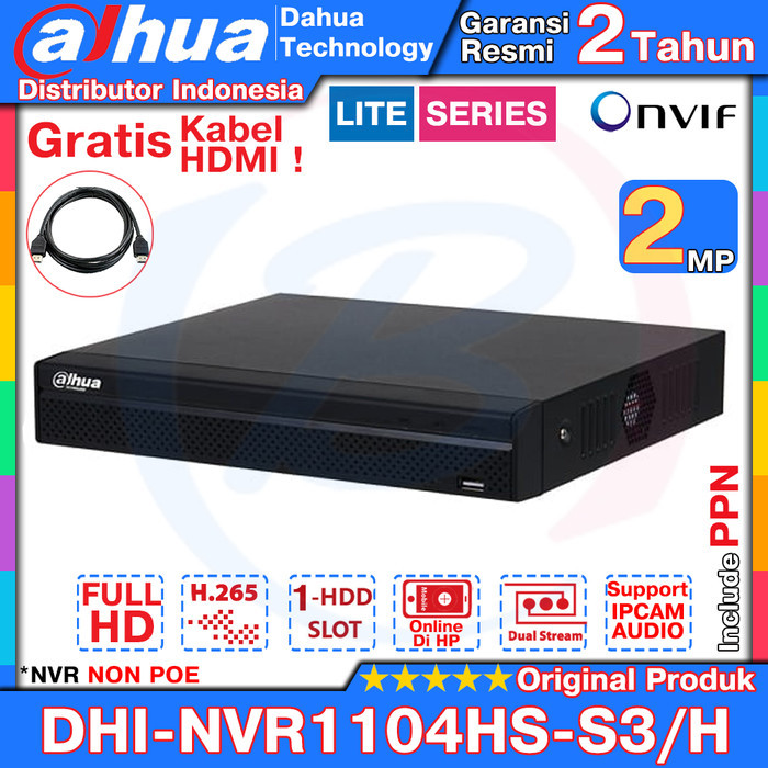 Terbaru Nvr 4Ch Dahua Nvr1104Hs-S3/H 2Mp Support Onvif & Ipcam Audio