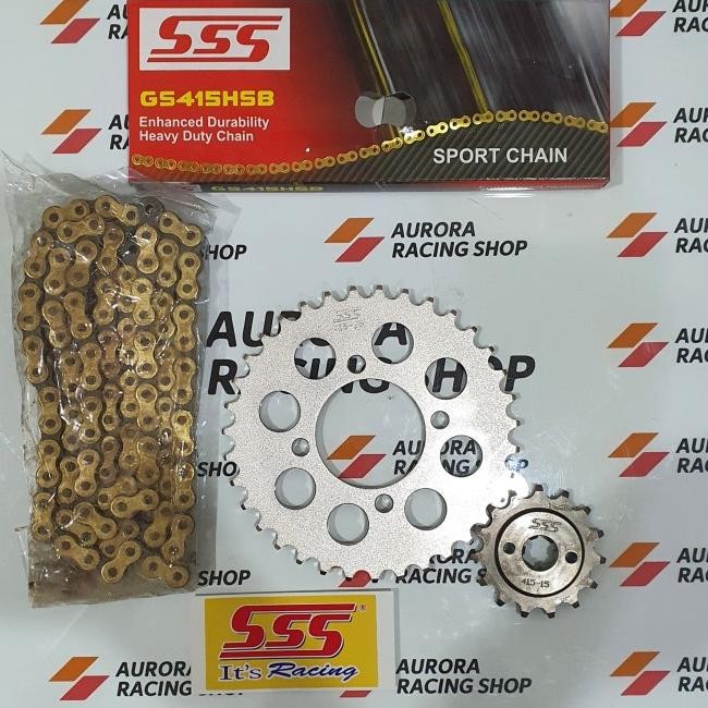 Gear Set Sss Supra X Old / Grand / Legenda & Rantai Sss 415 Hsb Gold