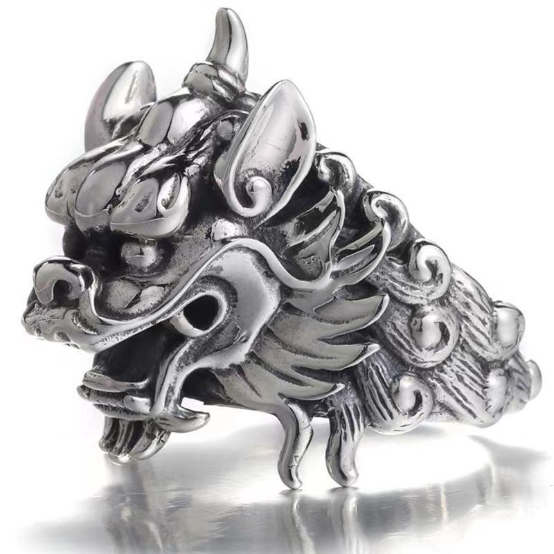 s925Thai Silver KIRIN Men's Ring Retro Trendy Domineering Butterfly Silver Toe Cap Index Finger Silv