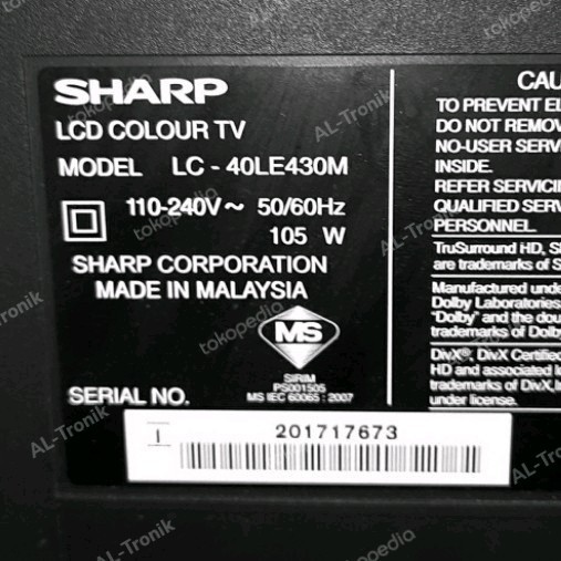 KAKI TV SHARP AQUOS 40" TYPE MODEL LC40LE430M LC40LE430 LC-40LE430M