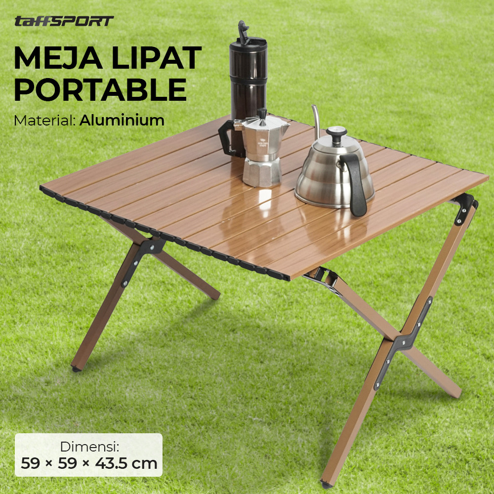 Meja Lipat Portable Camping Folding Table Aluminium 59cm | Wooden - C941