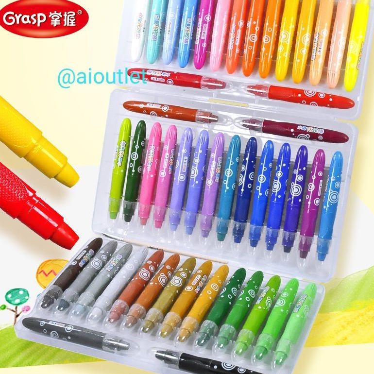 

Original Silky Crayon Grasp 12 / 24 / 36 / 48 Warna Besar / Sedang / Kecil Crayon Licin Watercolori Promo