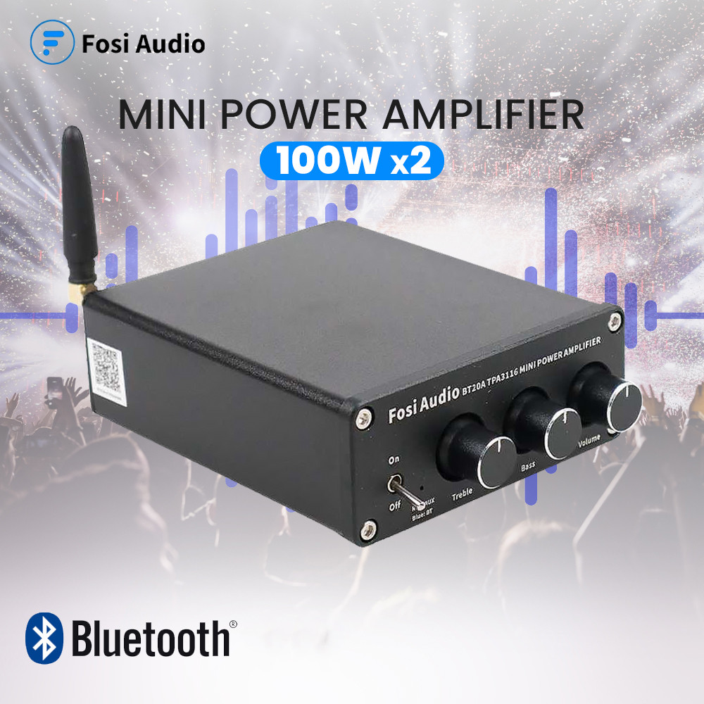 Fosi Audio Mini Power Amplifier Bluetooth 5.0 2 Channel TPA3116 - BT20A  J1SK03BK