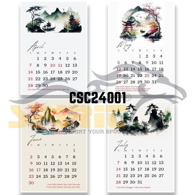 

Kalender Dinding Spiral 2024 Aesthetic Chinese Style Isi 13 Lembar A3 Kualitas Premium