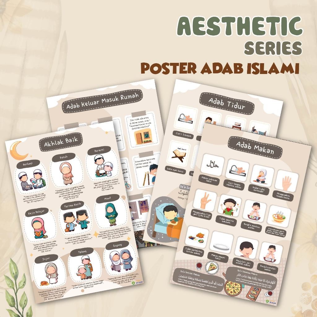 VH802 Poster Edukasi Adab Makan, Keluar Masuk Rumah, Akhlak Baik, Tidur, Adab Islami DISKON