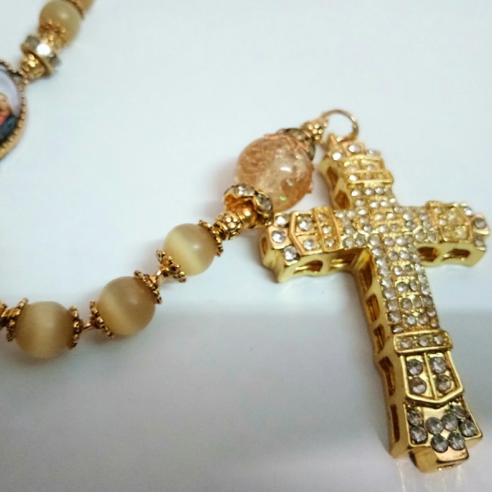 Rosario Batu Mata Kucing Warna Emas - Gold Rosary